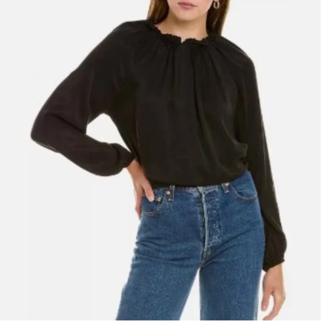 Bella Dahl Black Raglan Sleeve Shirred Neck Top Size M